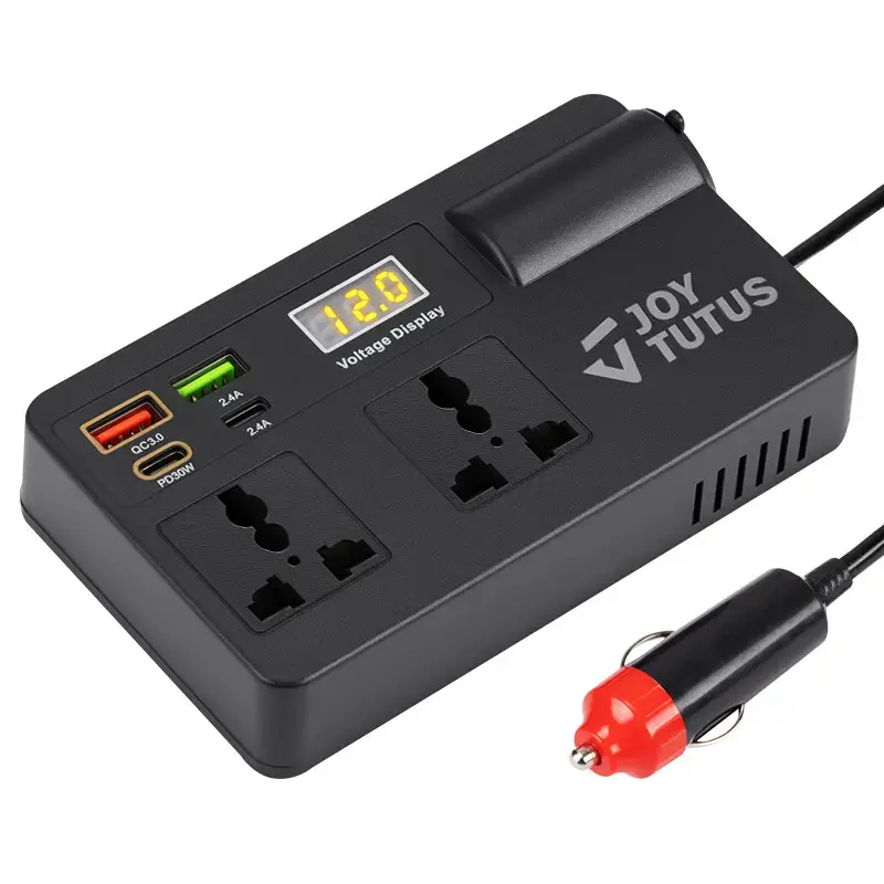 Joytutus 12V-24V to 220V Car Truck Inverter with Smart Chip, QC3.0 Fast Charging USB Ports, Wireless Carplay Adapter, Compact Lightweight Design, Smart Car Charger, USB Mobile Charger, Fast Charging Solution, Universal Car Adapter