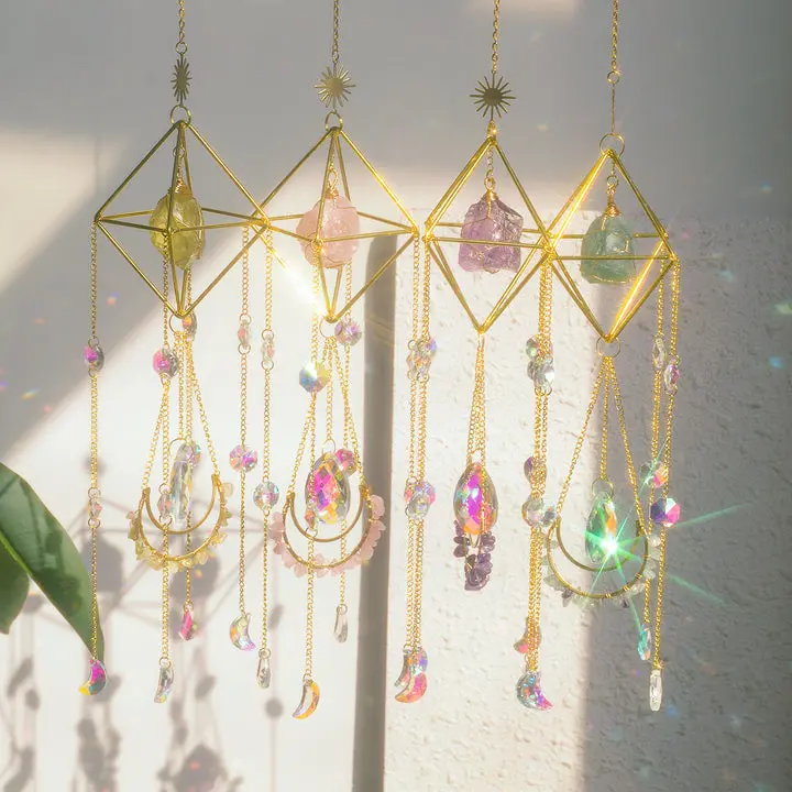 Crystal Sun Catcher Hanging, Amethyst Rainbow Maker, Boho Home Decor for Window Bedroom Garden, Spiritual Birthday Gift for Her