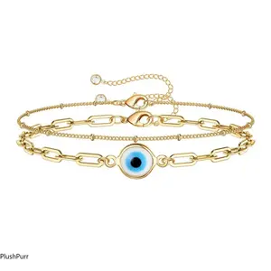 Fashion Turkish Evil Eye Gold Color Bracelet For Women Men Handmade Zircon Waist Cha Set Good Luck Party Jewelry Trendy Gift