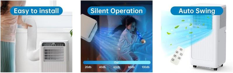 GARVEE 8,000 BTU Portable Air Conditioner, Portable AC Built-in Cool with Dehumidifier and Fan Modes for Room up to 350 sq.ft, Remote Control and Installation Kits, 50dB