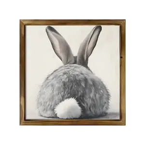 2D Flat, 1Pc Wood Frame Sign Funny Easter Bunny Wall Art Paintings Ideal Gift For Living Room Bedroom Farmhouse Corridor Wall Decor Room Decoration Ready to Hang 8*8inch
