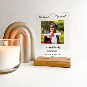 Personalized Wood Stand Graduation Gift – Custom Class of 2025 Photo Display for College, High School, Senior, Graduate, Memory Keepsake, Desk or Shelf Décor
