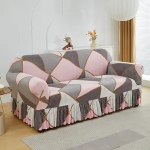 High Elastic Geometric Sofa Cover, Anti-Slip Skirted Design, Soft Print, Pet-Proof, All Seasons