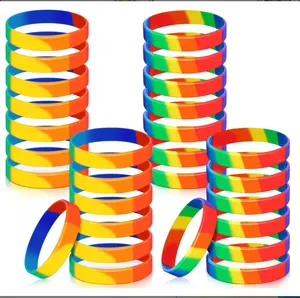 44 Pieces Gay Pride Wristbands Rainbow Wristbands Silicone LGBT Rainbow Bracelets Party Decorations Supplies for Parades Rainbow Festival