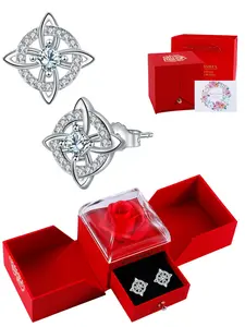 Rose Design Gift Box with Earrings, Fashionable Jewelry for Women & Girls, Trendy All-match & Exquisite Jewelry for Birthday Gift