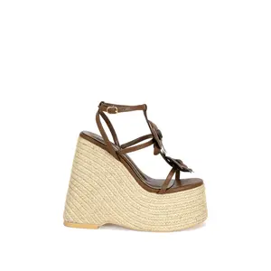 BAROSSA-BROWN FLORAL PLATFORM WEDGE SANDAL