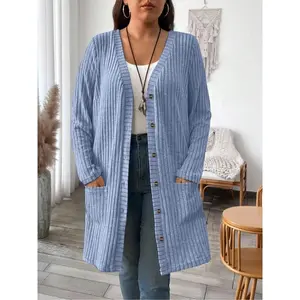Plus size women's ribbed knitted cardigan, casual and fashionable for spring and autumn, multifunctional office wear, comfortable one-piece sweaterRAIMENTRY