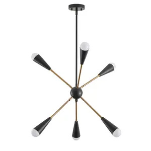 6-Lights Black-Gold Farmhouse Sputnik Linear Chandelier