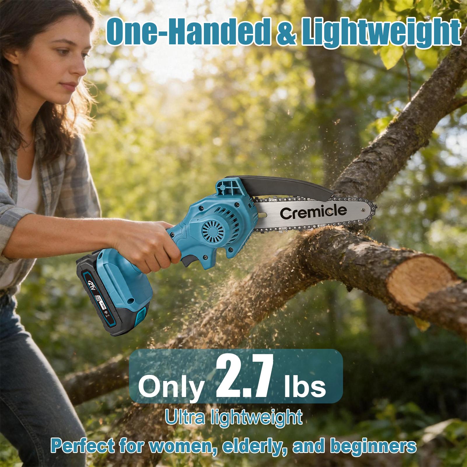 Mini Chainsaw, 6-inch Mini Chainsaw Cordless, Handheld Electric Power Chain Saw with 2 Batteries, for Tree Trimming Wood Cutting