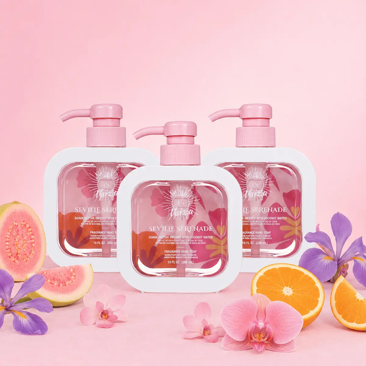 SOLO EN IBIZA Seville Serenade Fragrance Liquid Hand Soap, 10 fl oz/300ml – Guava & Coconut Scented Hand Cleanser, Gentle Daily Hand Wash for Bathroom & Kitchen Sink