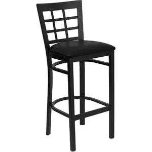 Flash Furniture  Black Window Back Metal Bar Stool with Black Vinyl Seat
