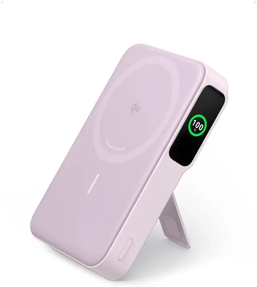 Anker MagGo Power Bank, 10,000mAh Qi2-Certified 15W Ultra-Fast MagSafe Charger, Smart Display and Foldable Stand