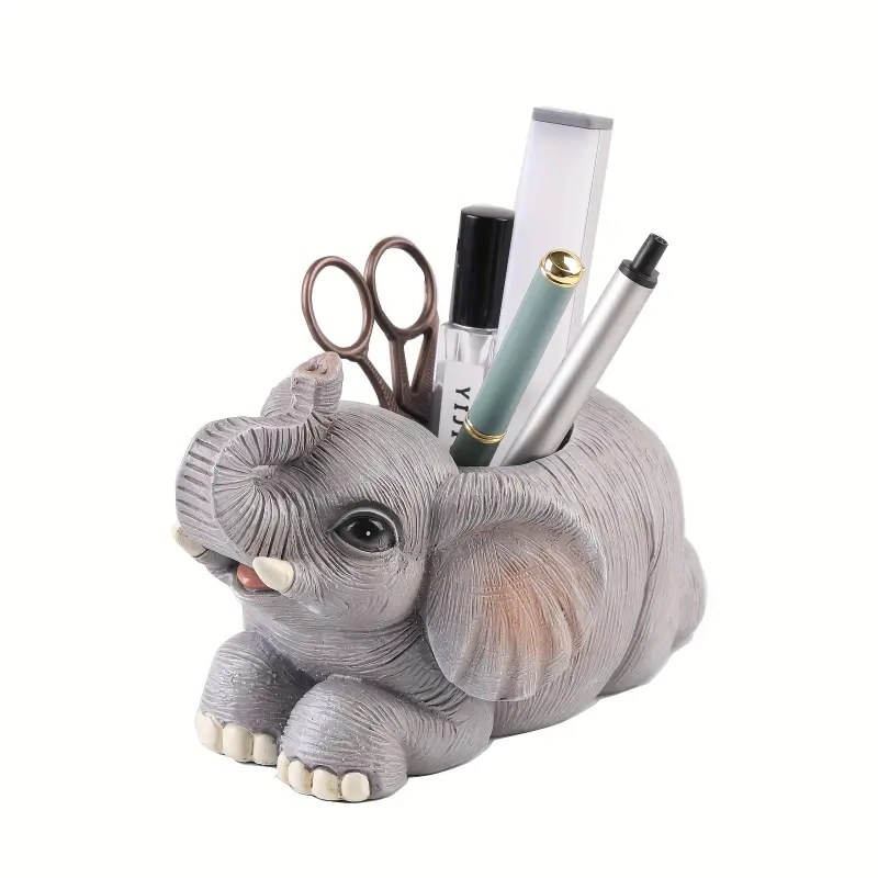 Cute Elephant Pen Pencil Holder - Fashion Desk Organizers for Home Office - Adorable Animal Ornament, Makeup Brush Holder, Desk Supplies Organizer Accessory with Cute Design and Sturdy Base