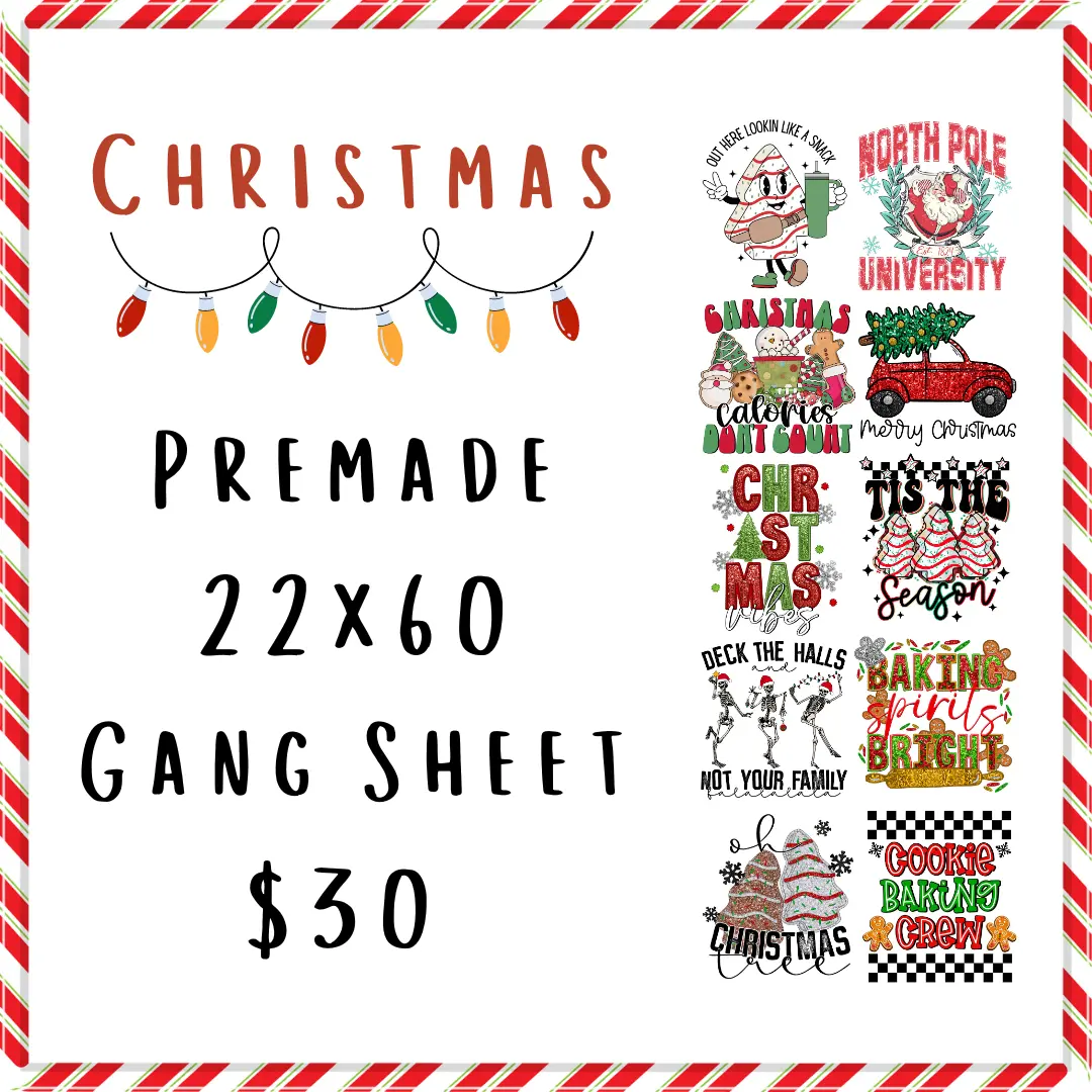Christmas Premade DTF Gang Sheet (22x60in) - Direct to Film Transfer Press Supply, Special Film, Medium Pressure, Any Color/Any Material Compatibility for DIY Holiday Decorations with Colorful Graphics