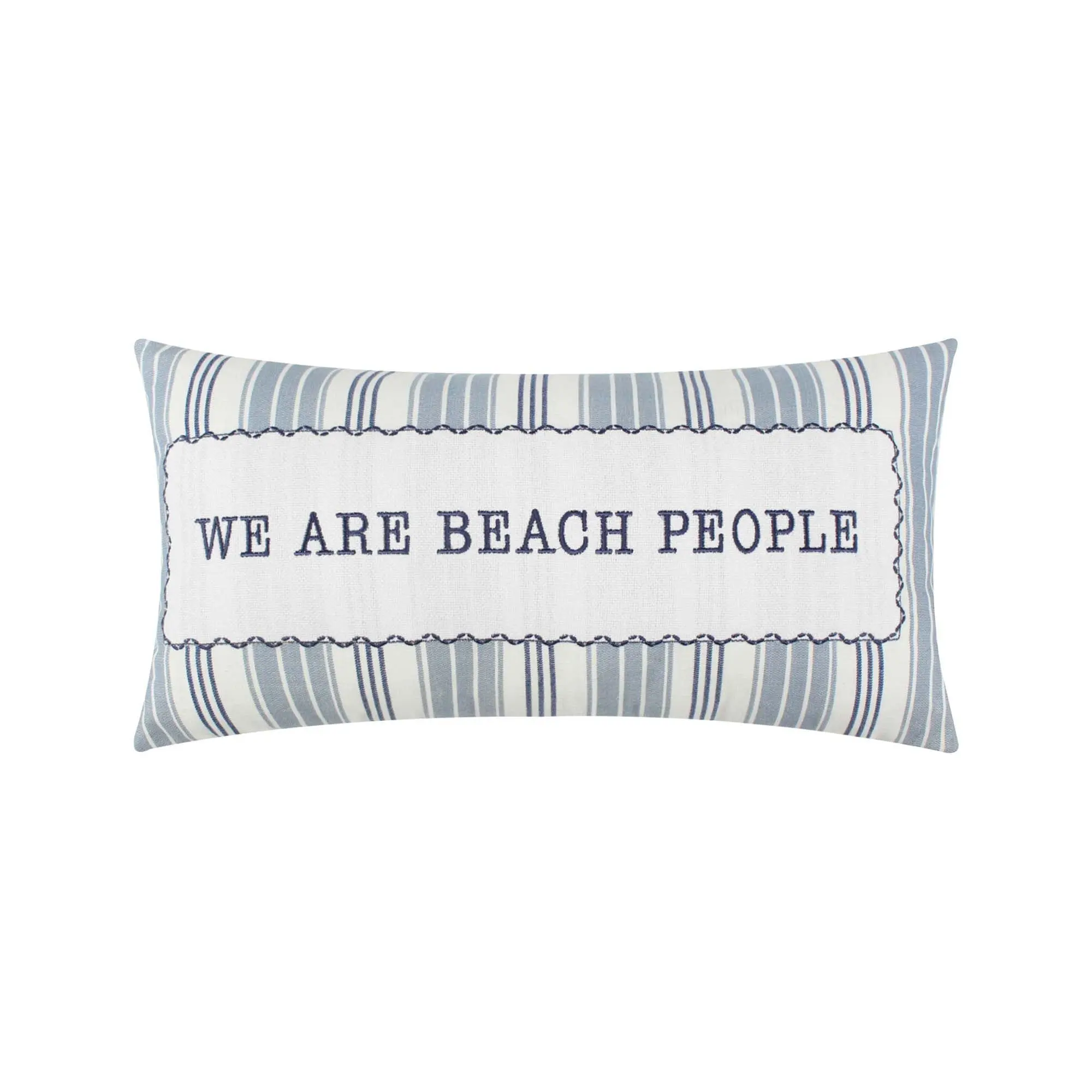 Chambray Ocean Meadow Beach Pillow, 12x24 in Pre-Filled Feather Pillow with Embroidery, Textile Soft Furnishing Bedding Linen Accessory