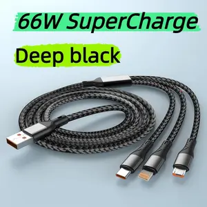 4-In-1 Portable Charging Cable, USB-A Input + Three Outputs, Compatible with iOS, Android, Micro-B, iPhone 17/16-13, iPad, Macbook