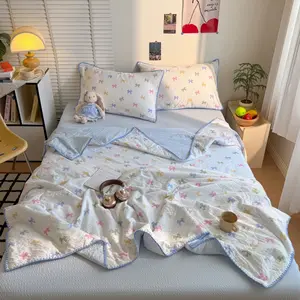Breathable Cute Bubble Mesh Shell Embroidery Summer Quilt, Comfortable Soft Skin-Friendly Bedspread, Cartoon Print Single Summer Quilt