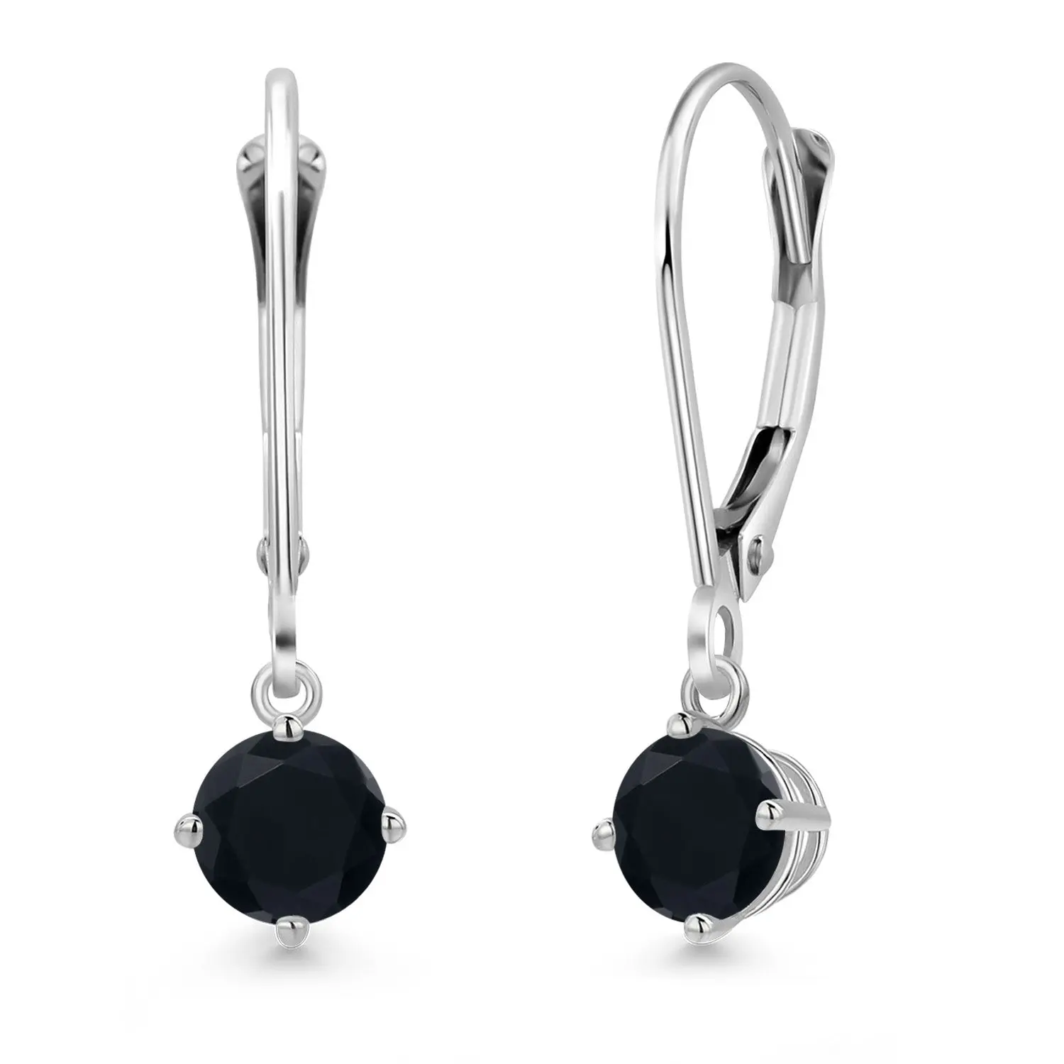 925 Sterling Silver Black Onyx Dangle Earrings for Women | 0.95 Cttw | Gemstone December Birthstone | Round 5MM