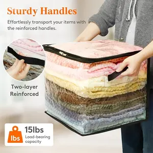 Home PVC Transparent Storage Box, Large Capacity Bedding Clothes Organizer, 12.99x12.99x12.99 Inch Dual Zipper Basket, Luggage Bag, Under Bed Storage Box