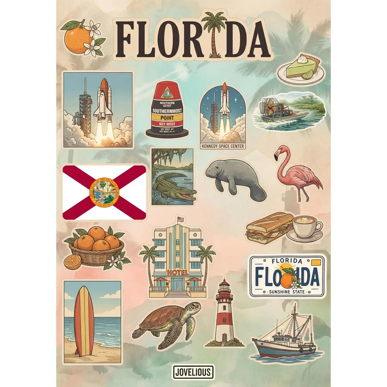 Florida Sticker Sheet, A5 Matte Vinyl Kiss Cut Stickers, Designed in Brooklyn, Sunshine State