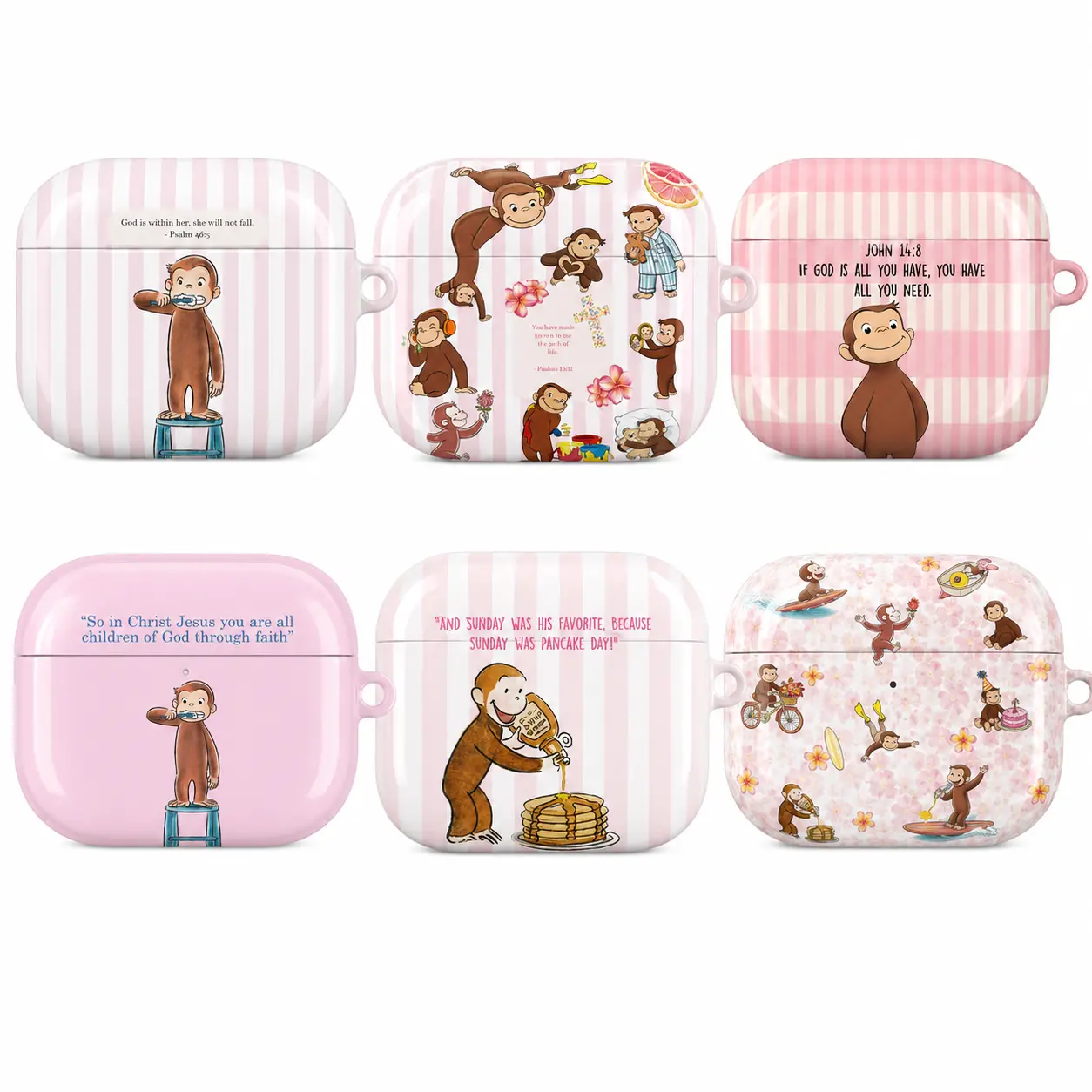 Curious Geogree AirPods Case for AirPods 1 2 3 4, AirPods Pro 1 2 3 - Faith & Fun Monkey, Cute Designs with Positive Bible Verses