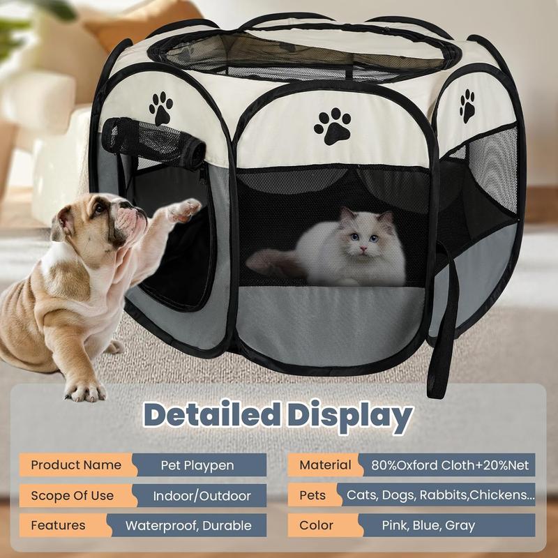 Dog Cat Playpen, Puppy Pet Playpen Indoor for Small Dogs Tent Crates Cage Outdoor, Portable Pop Up Dog Kennel Playpen with Carrying Case for Dogs/Cats/Rabbits, Removable Zipper Top, kitty condo ，Grey