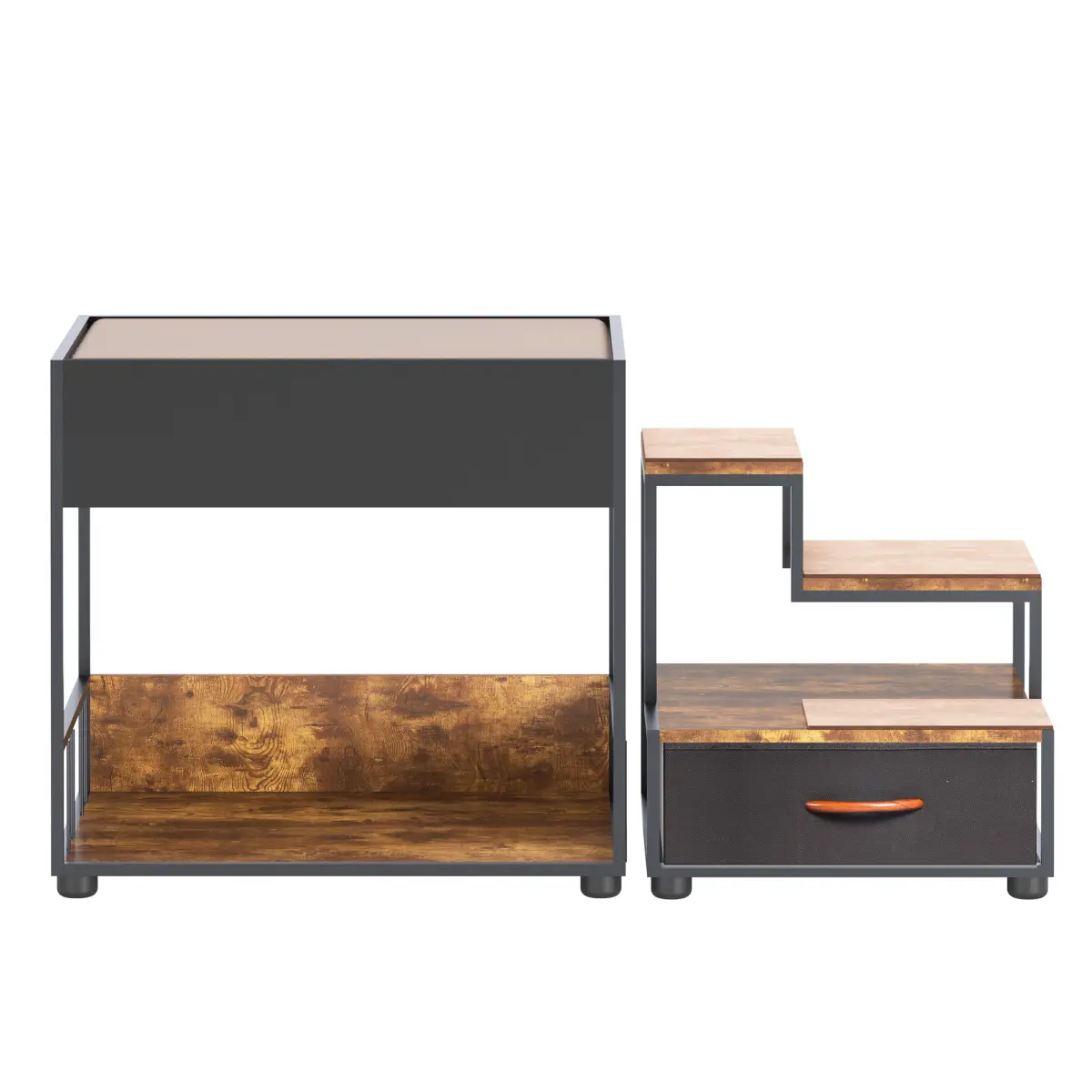 Wood Grain Particleboard Double-Deck Pet Bunk Bed for Small-Medium Dogs & Cats - 2-Tier Washable Seat, Non-Slip Carpet Steps, Storage Drawer, Blackboard Decor, 90lbs High Load Stair Perch, 47.25in Long, 19.68in Wide, 25.6in High, Indoor Use