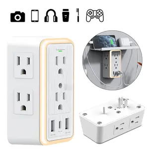 Smart Multi Plug Outlet Surge Protector 6-Outlet Extender with 2 USB Charging Ports USB-C and Night Light 3-Sided Power Strip with Adapter Spaced Outlets 9-in-1 Multiple Plug Outlet Intelligent USB Charging 1500Joule Energy Rating