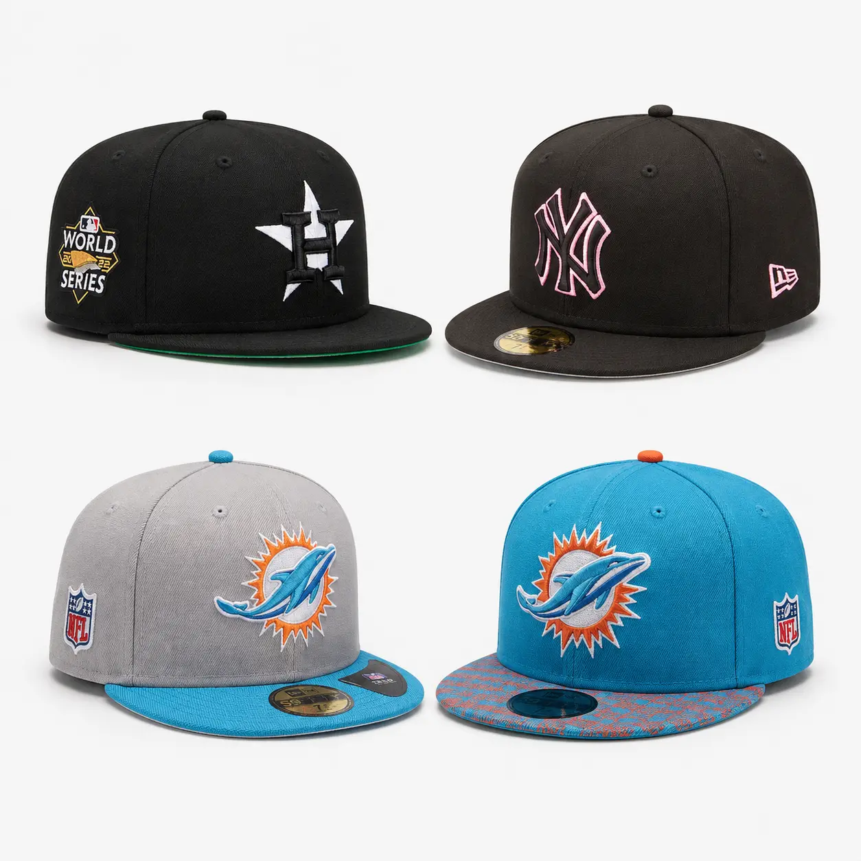 New Era 59FIFTY Fitted Baseball Cap – Embroidered Team Logo Flat Brim Hat with Side Patch, Unisex Sports Streetwear