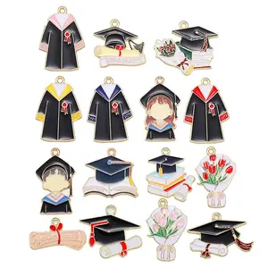 12pcs Alloy Jewelry Accessories Graduation Charm Doctor Hat Flower Exam Paper Pendant Hanging Pieces, Perfect for Graduation Season