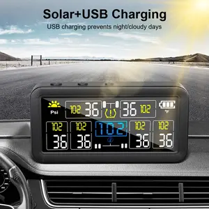 0~9.9Bar Solar TPMS Tire Pressure Monitoring System for Truck RV | 4/6 External Sensors Waterproof Tire Pressure Temperature Alarm
