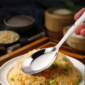 2 Piece Stainless Steel Flat Bottom Spoons Set, High-Quality Home Use Chopsticks, Elegant Hotel Soup Spoon, Restaurant Utensils