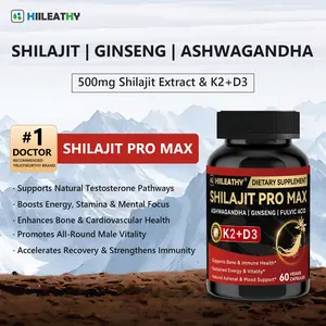 HIILEATHY Optimal Shilajit PRO MAX with K2 & D3 60 Capsules Made in USA with Essential Minerals for Healthy Aging and Immune System Support - Edible
