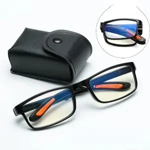 Unisex Folding Anti Blue Light Reading Glasses Presbyopia Retro Style Bifocal Black Eyewear with Case Pocket Portable High Quality for Men and Women