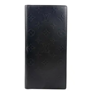 Pre-owned Louis Vuitton Cowhide Wallet Brazza Long Wallet/Card Holder Black Embossed Monogram