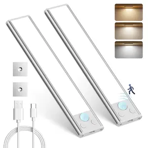 2 Pack 30CM Rechargeable Motion Sensor Under Cabinet Light , Three Color Energy Conservation Cabinet Lamp for Various Rooms, Bedside, Stairs