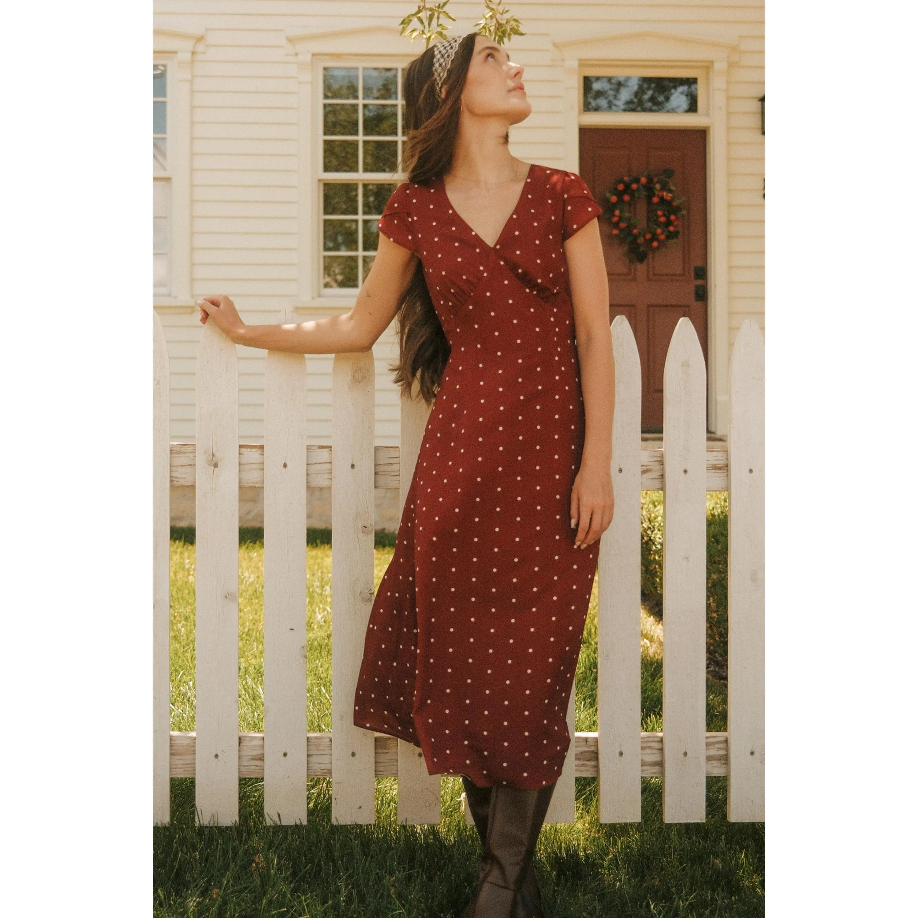 Fiona Dress in Cranberry Dainty Dot