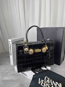 Pre-owned VERSACE As Shown Tote Bags Black Embossed Leather Bag