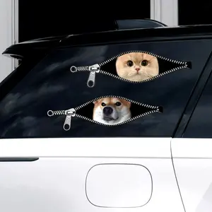 2 PCS Zipper Peeking Pet Car Sticker | Funny Scratch Cover Decal - Waterproof & Easy to Apply