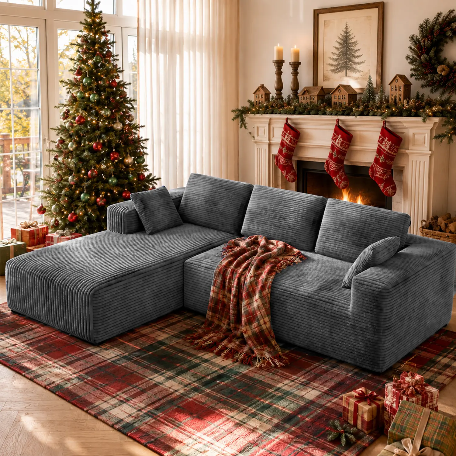 NEW,Modern corduroy L-shaped modular sofa, cloud sofa, living room sofa budget couch friendly boneless,