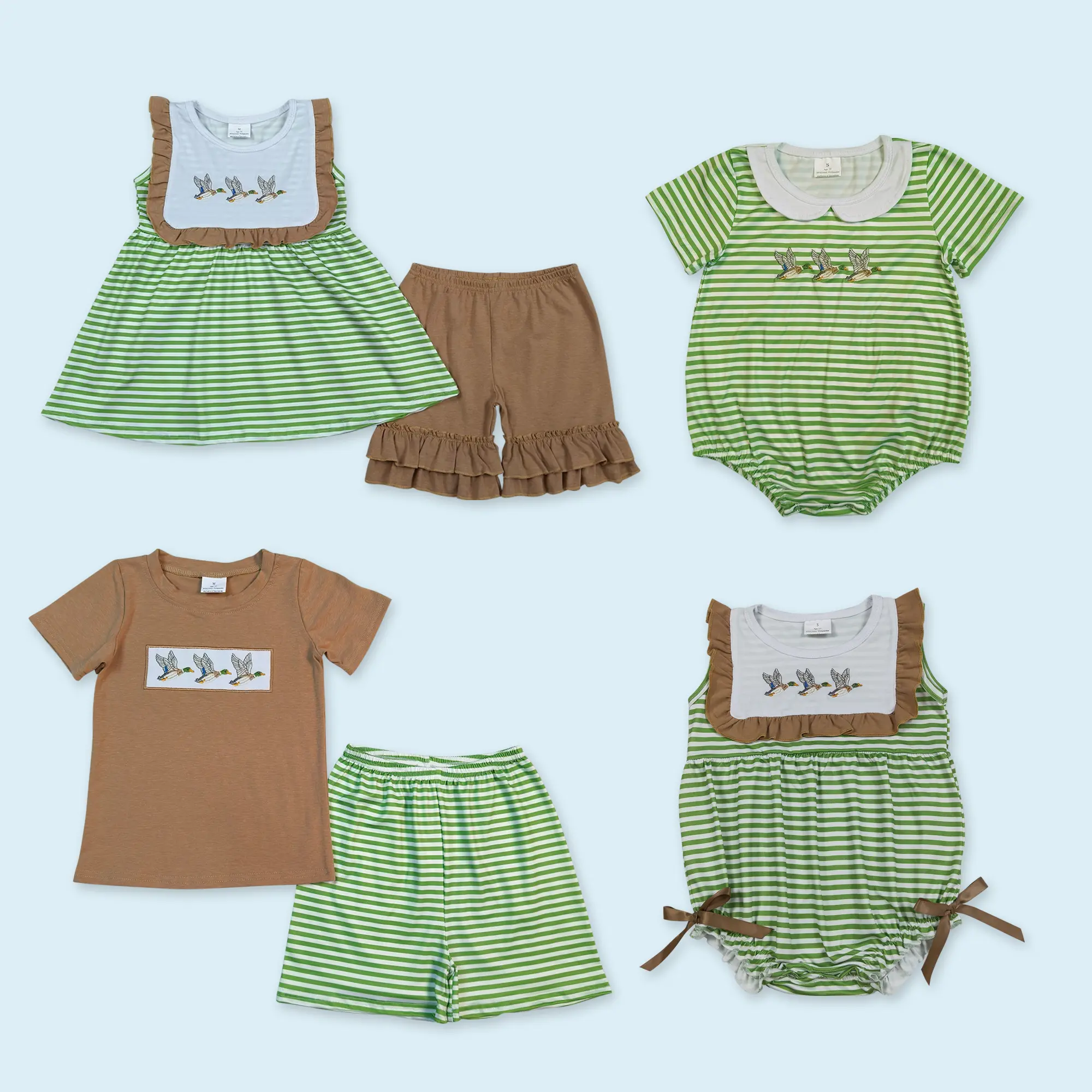 Embroidery mallard duck kids girls summer outfits