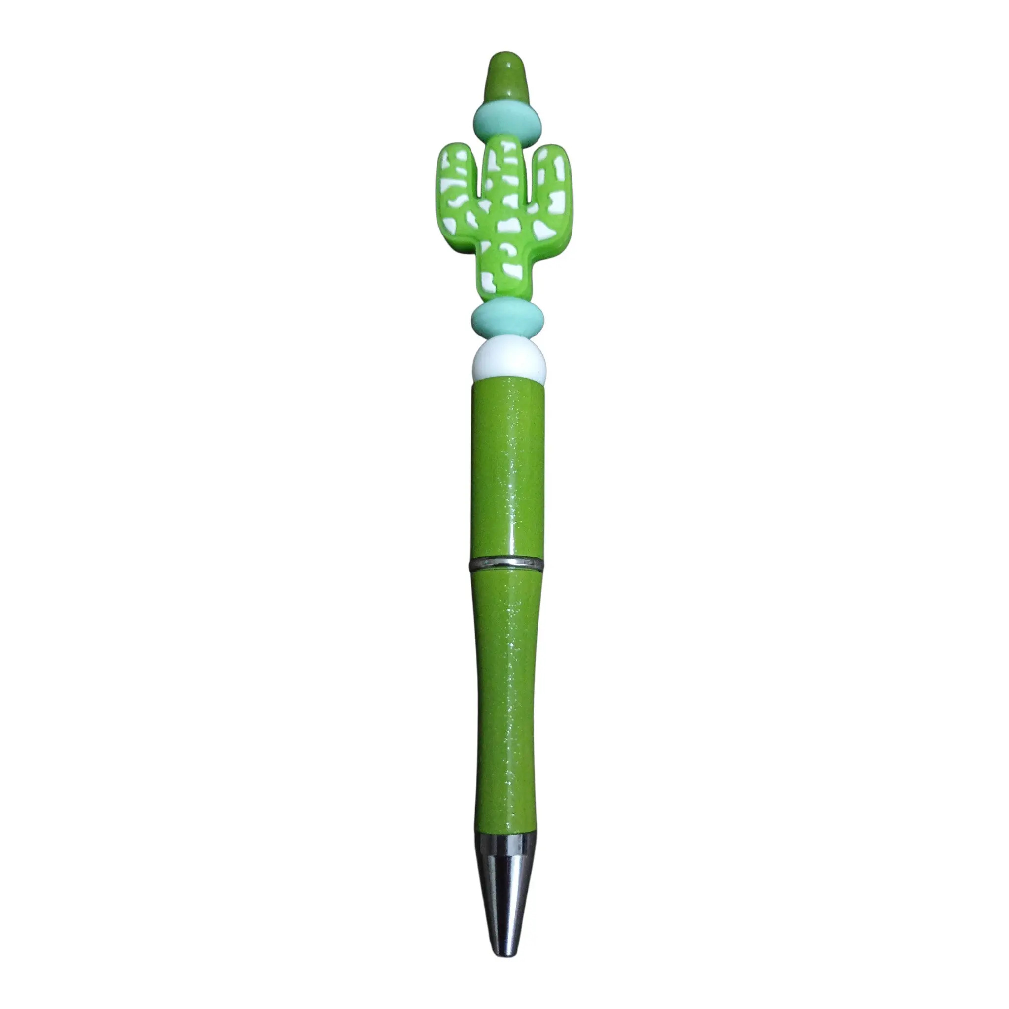 Saguaro Cactus Silicone Beaded Pen – Lime Green Desert Aesthetic Glitter Pen