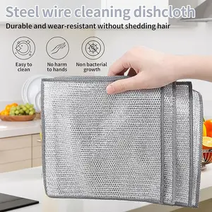 10 Counts 2-Layer Mesh Steel Dishwashing Rag Metal Scrubbers Multipurpose Cleaning Tool for Kitchen Wet and Dry Cleaning