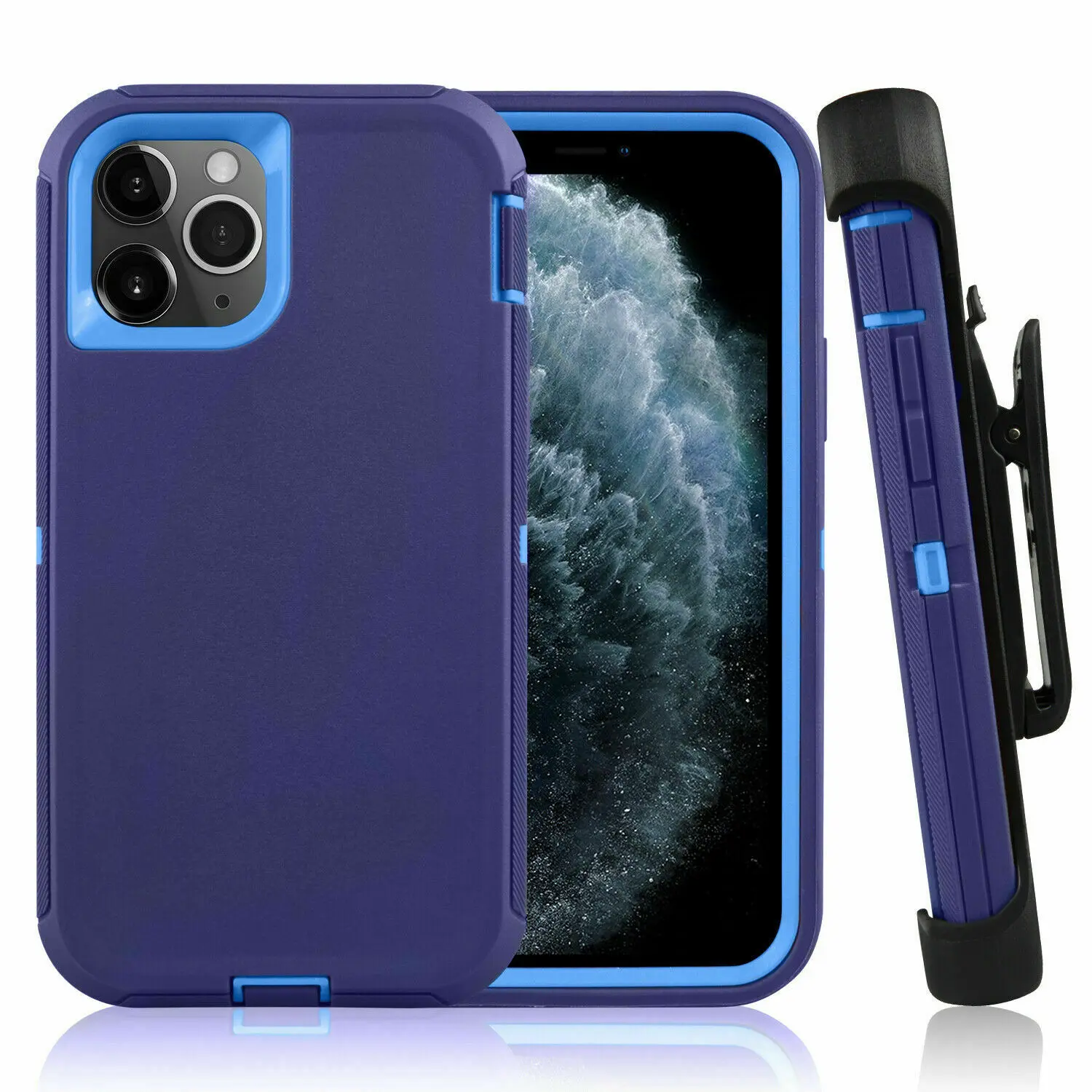 Blue Rugged Shockproof Defender Case Cover for iPhone 13 / 13 Pro / 13 Pro Max / with Belt clip