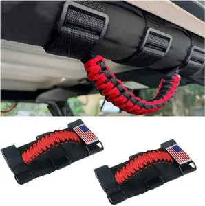 HEL 2PCS Roll Bar Grab Handles, Oxford Cloth Upgrade Metal Buckle Paracord Grip Handles, Durable and Strong Car Accessories, Compatible with Wrangler JL, JLU, JT, JK, JKU, TJ, LJ and YJ (Red)