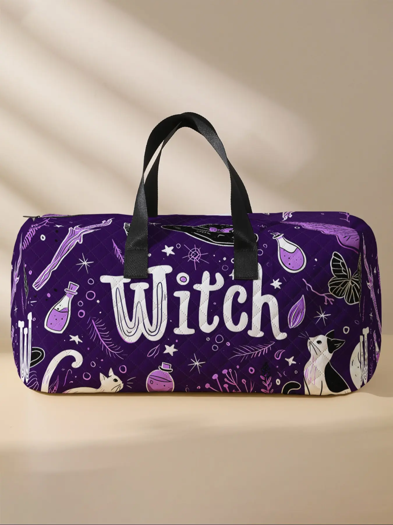 Cat Letter Print Handbag, Large Capacity Travel Luggage Bag, Portable over Night Bag, Fashion Yoga Training Bag with Shoe Storage, Travel Gym Bag, Multi Functional Bag, Multifunctional Luggage, Portable Carrying Bag