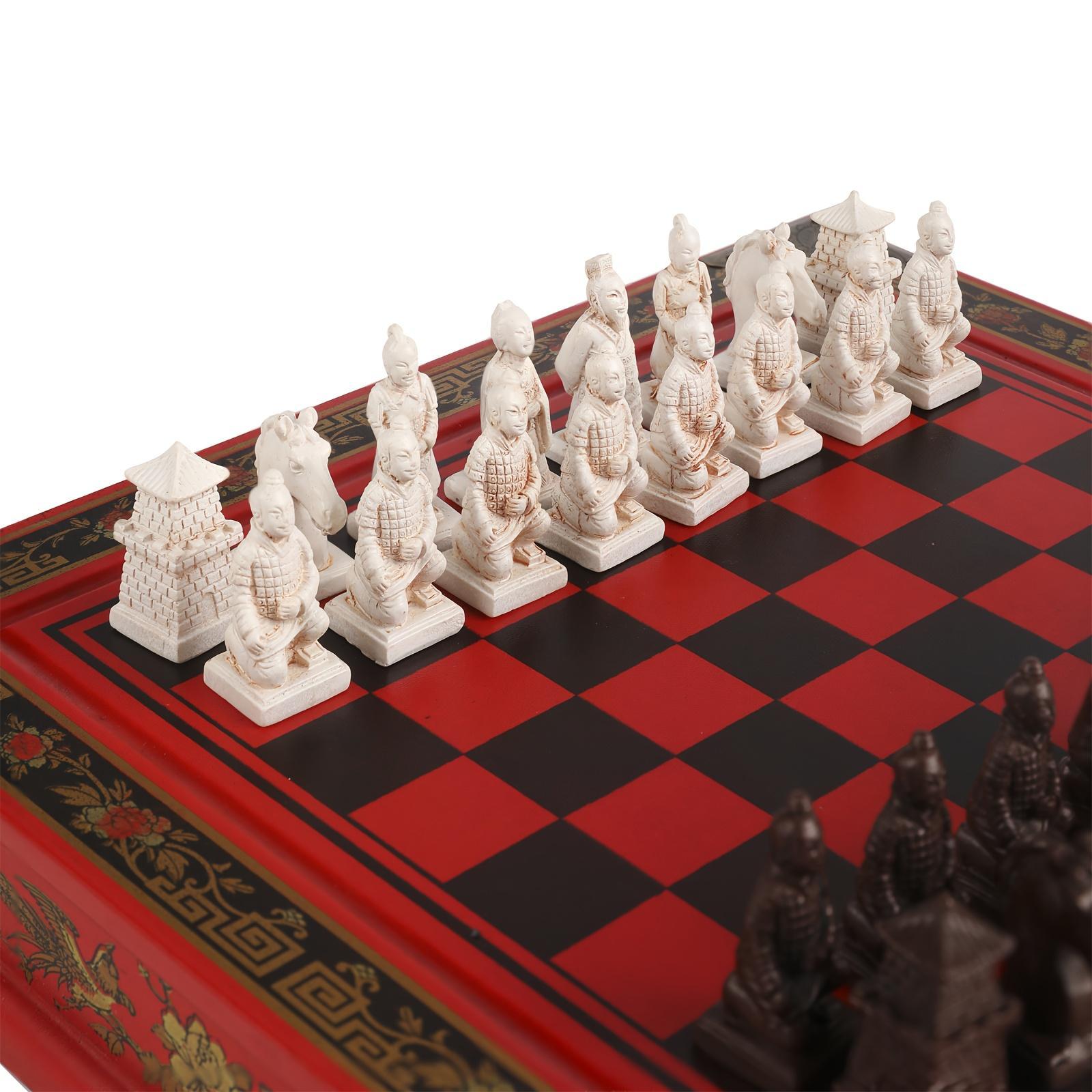 Medium-sized Chess Pieces • Deliberately Aged Three-Dimensional Terracotta Army • Wooden Tabletop Pieces • 26*26cm/10.24*10.24inch