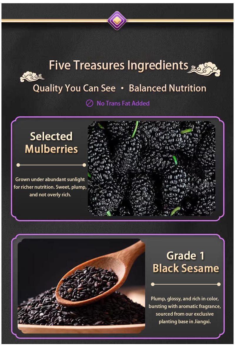 Jinjiazhuang Low-GI Walnut Mulberry Black Sesame Balls - Nourishing Snack with Prebiotics, No Sucrose, No Artificial Flavors or Colorings