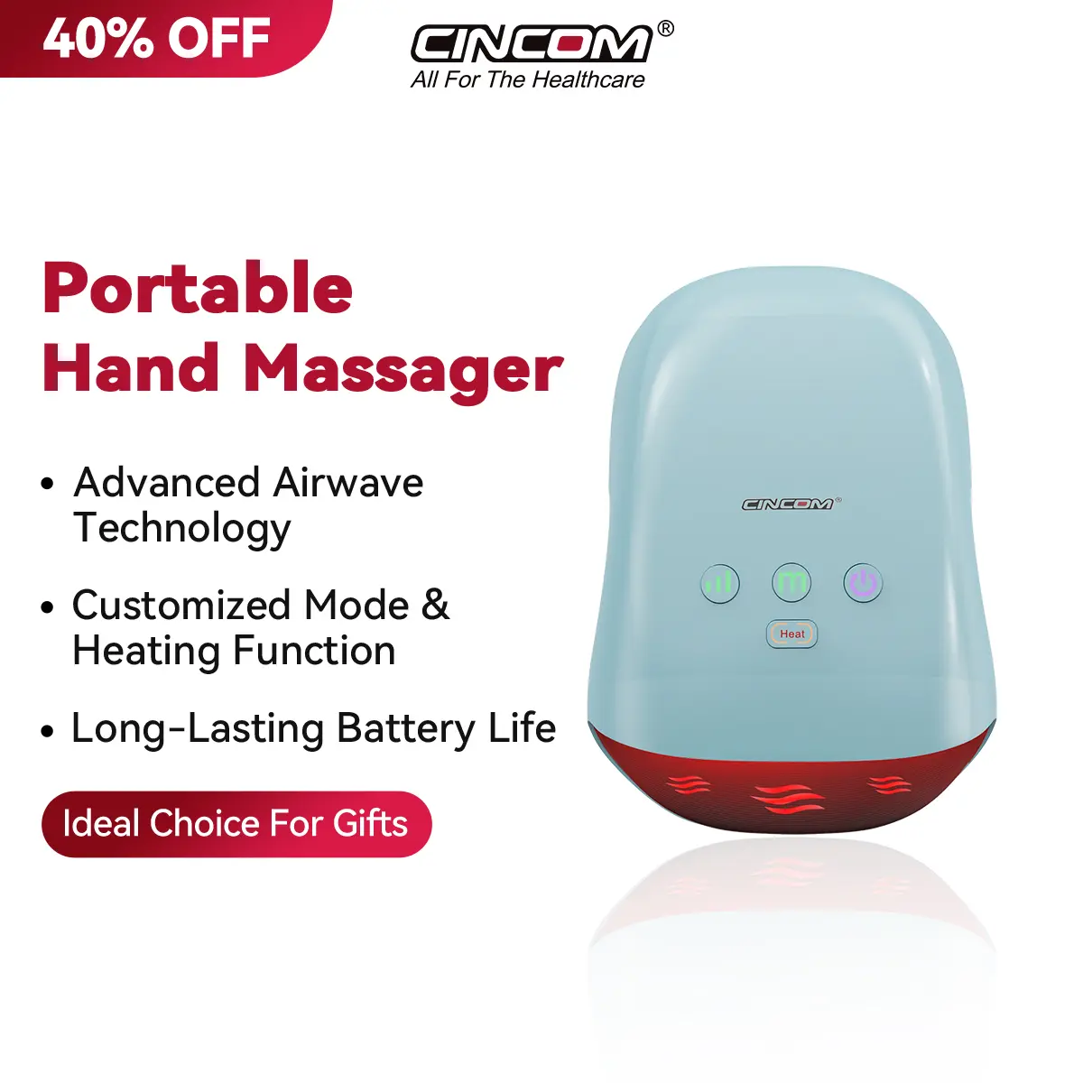 CINCOM Thermal Hand Massager for Adults, Blue Portable Muscle Massagers with Adjustable Settings & Auto-Off, USB Rechargeable Massage Devices, Usb Rechargeable Massagers