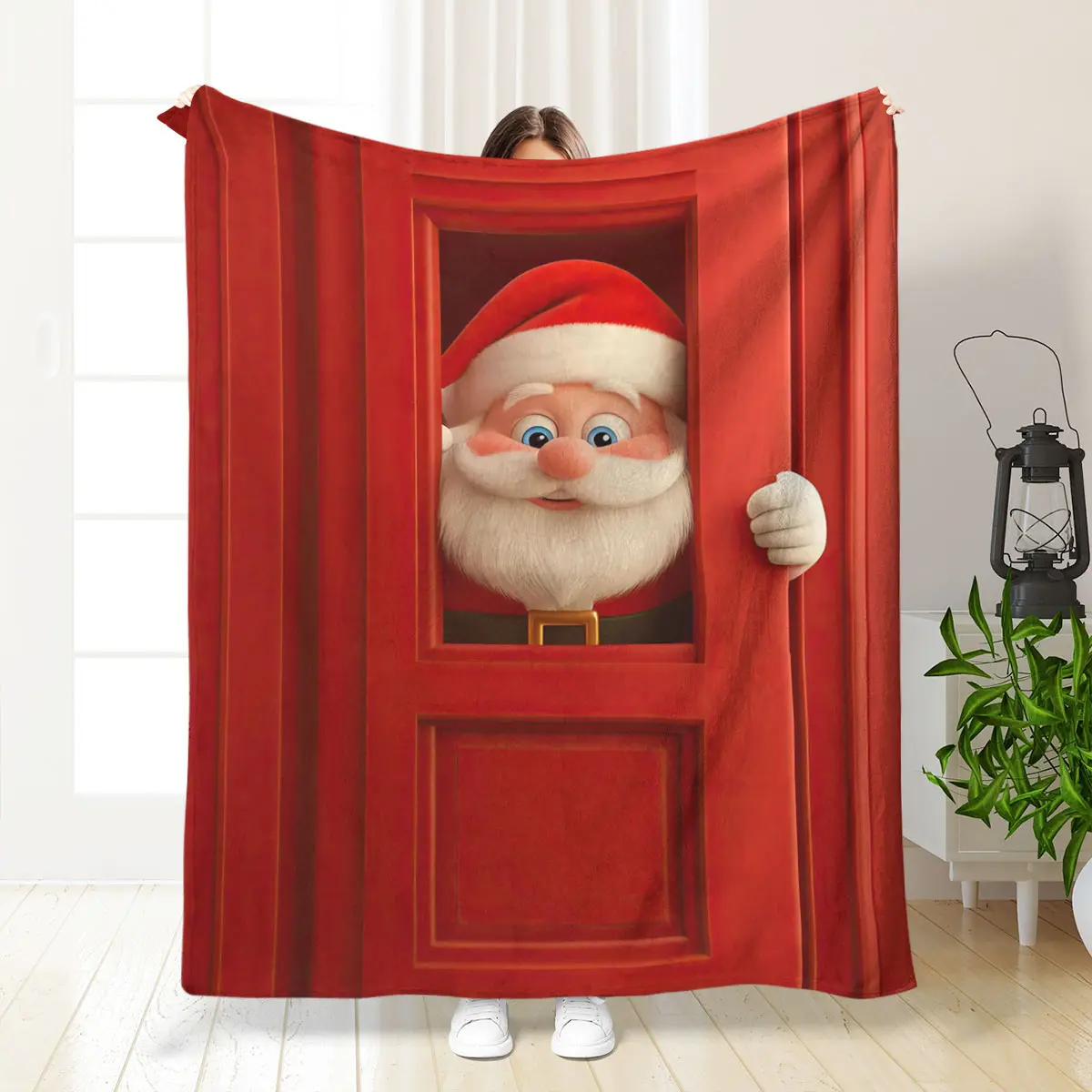 Christmas Santa and Deer Blanket, Soft Plush Throw, Fashionable Warm Multifunctional Gift, Ideal for Sofa Bed Office Travel